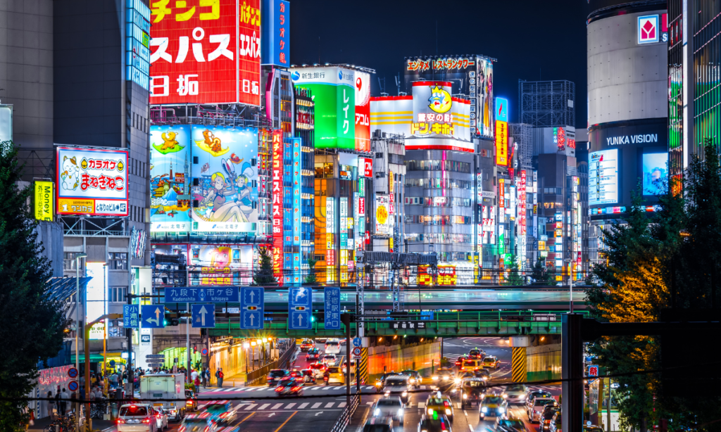 “Quando o trem-bala partiu da estação de Tokyo rumo à cidade de Kakegawa-shi, que fica a 223 km, passamos bem no centro e deparamos com muitas iluminações nos prédios, com letreiros escritos em kanji japonês.