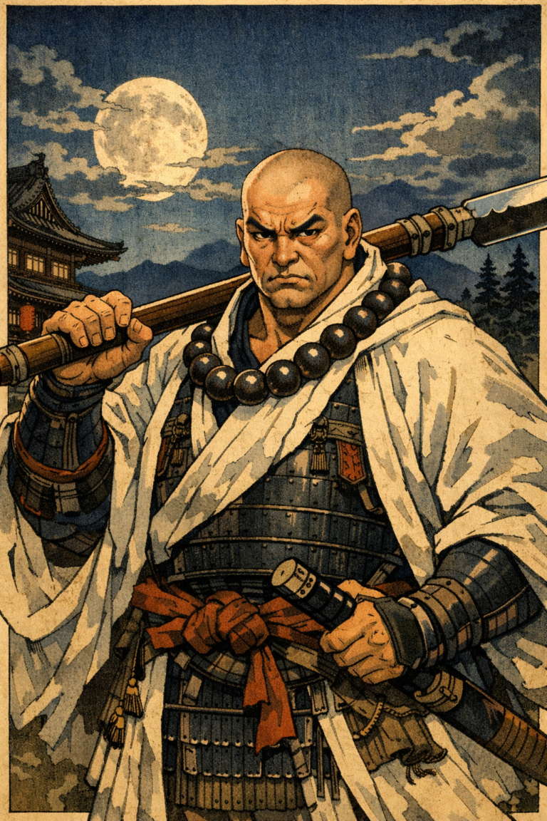 Figuras Lendárias: A Espada e a Devoção Entre os muitos Sōhei que deixaram sua marca na história e na lenda japonesa, alguns se destacam por suas proezas e devoção. O mais famoso, sem dúvida, é Saitō Musashibō Benkei (1155-1189)