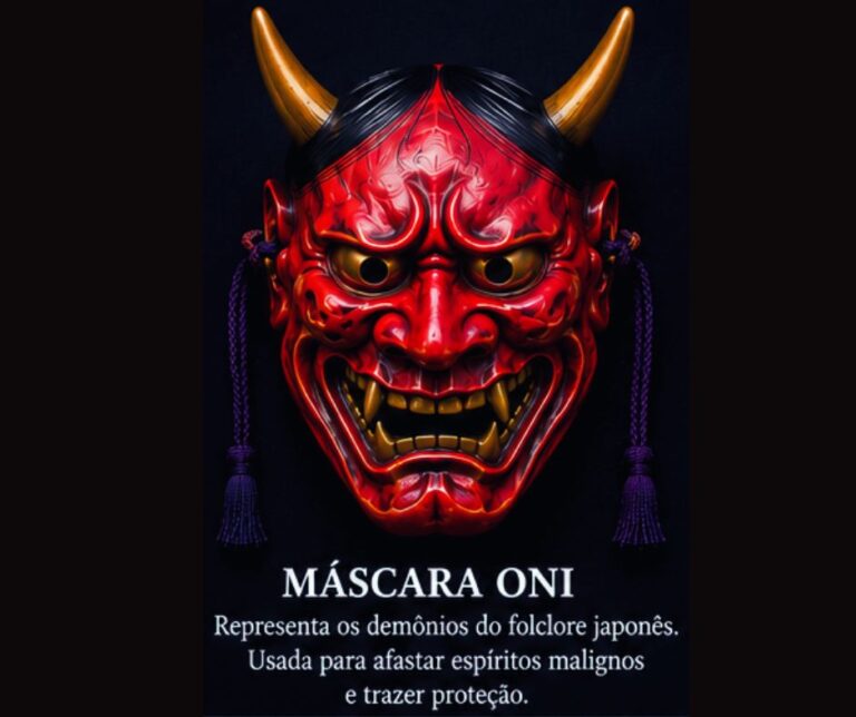 A máscara Oni é uma das mais famosas do Japão. Ela representa os “oni”, criaturas demoníacas do folclore japonês. Normalmente possui rosto vermelho ou azul, dentes afiados, expressão agressiva e grandes chifres. Apesar da aparência assustadora, os Oni nem sempre simbolizam apenas o mal. Em muitos festivais japoneses, eles servem para afastar espíritos ruins e trazer proteção.